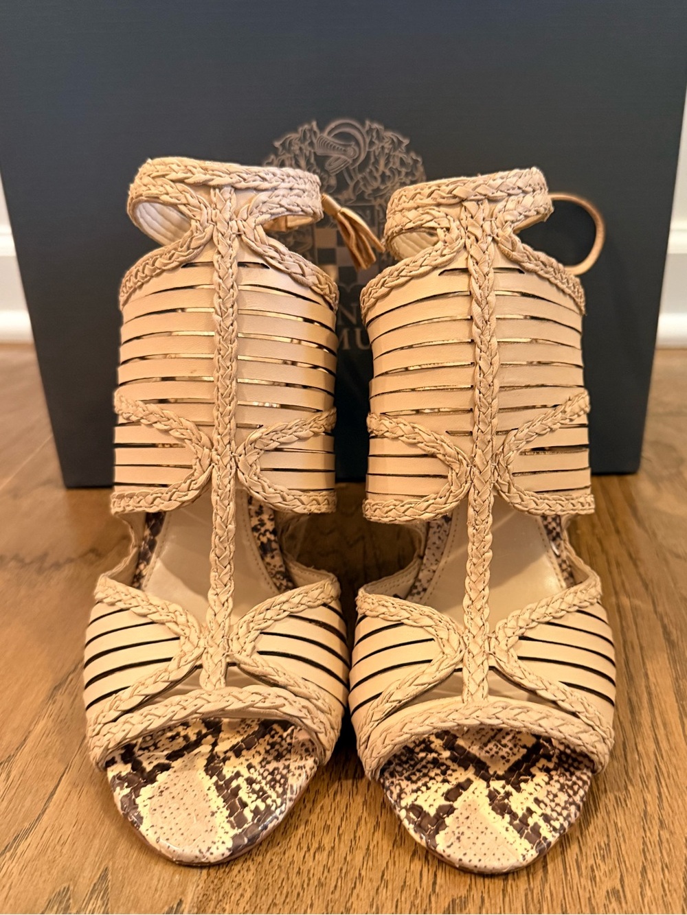 Vince Camuto Braided Strappy High Heel Sandals in Beige